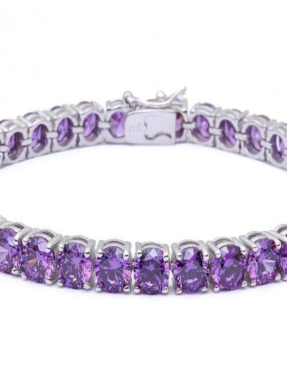Womens Sterling Silver .925 Amethyst Tennis Bracelet - Picture 2 of 4